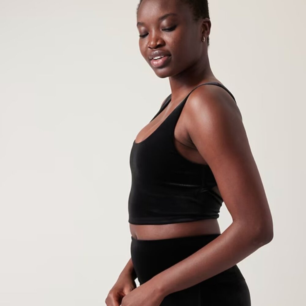 NWOT Athleta Black Velvet Crop Cami Top/Bra Size Small